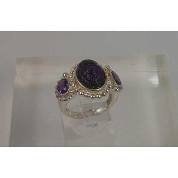 Handcrafted Sterling Silver Ring Vintage Purple Amethyst Chalcedony Size 8  OOAK - Picture 7 of 9